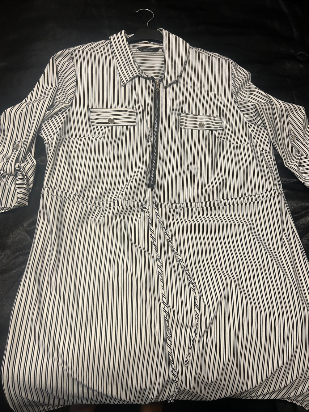 Mlle Gabrielle White and Black Striped Shirt Dress